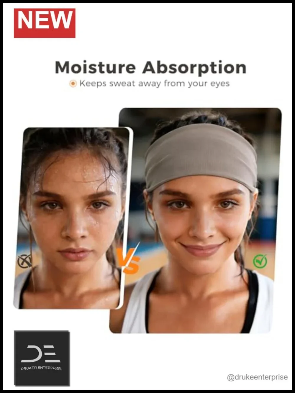 Moisture Wicking No-Slip Sport Headbands for Running Yoga Cycling (5 Pack)